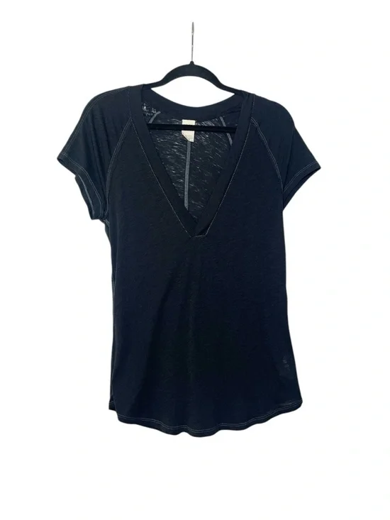 Free People We The Free Women’s Black V-Neck Short Sleeve Top Size Medium - Picture 1 of 10